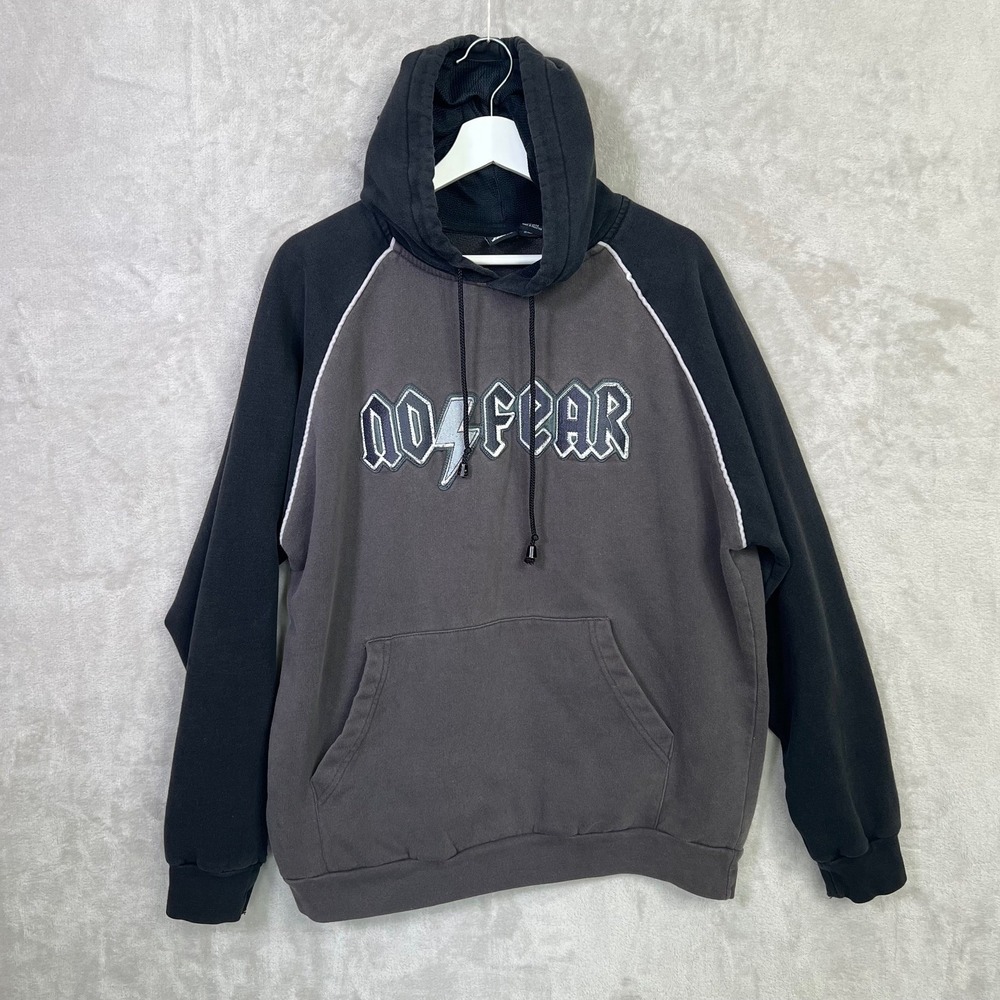 Y2K No Fear Color Block Hoodie Mens L Skater Alternative Grunge Emo Streetwear